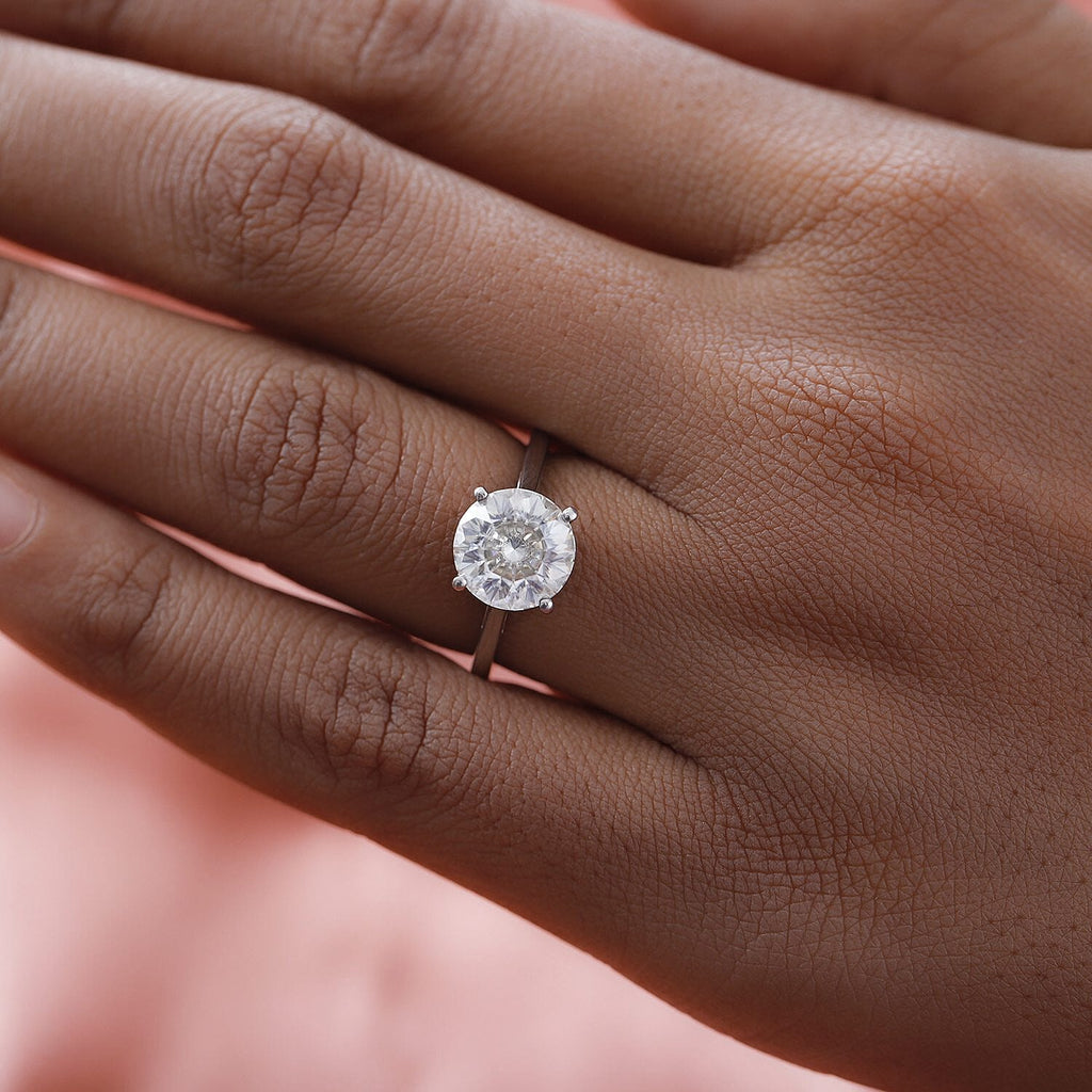 Moissanite (Concave Cut) Solitaire Ring in Platinum Overlay Sterling Silver 3.00 Ct.