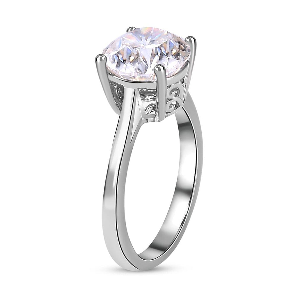 Moissanite (Concave Cut) Solitaire Ring in Platinum Overlay Sterling Silver 3.00 Ct.