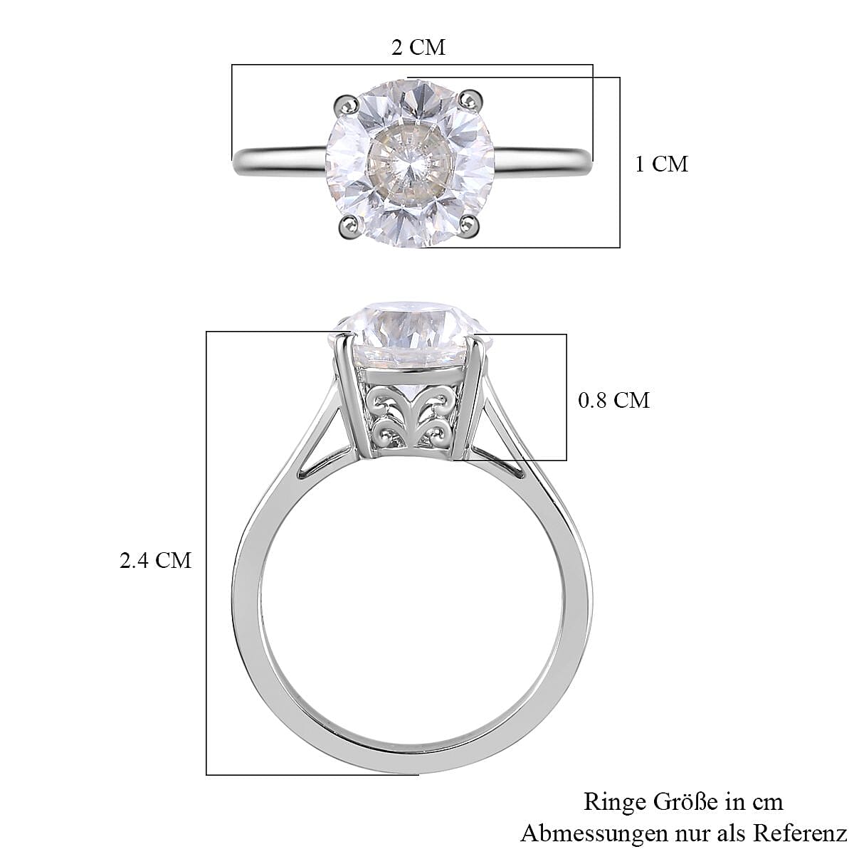 Moissanite (Concave Cut) Solitaire Ring in Platinum Overlay Sterling Silver 3.00 Ct. 7268762 10