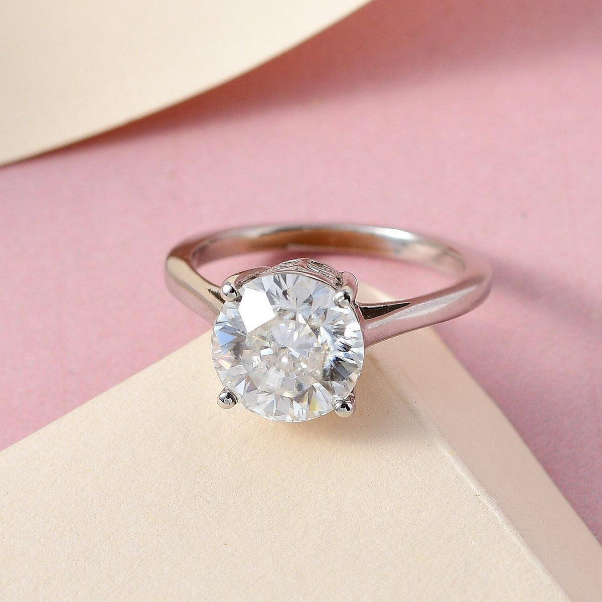 Moissanite (Concave Cut) Solitaire Ring in Platinum Overlay Sterling Silver 3.00 Ct. 7268762 3