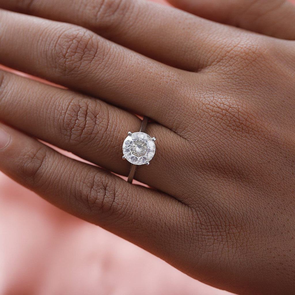 Moissanite (Concave Cut) Solitaire Ring in Platinum Overlay Sterling Silver 3.00 Ct.