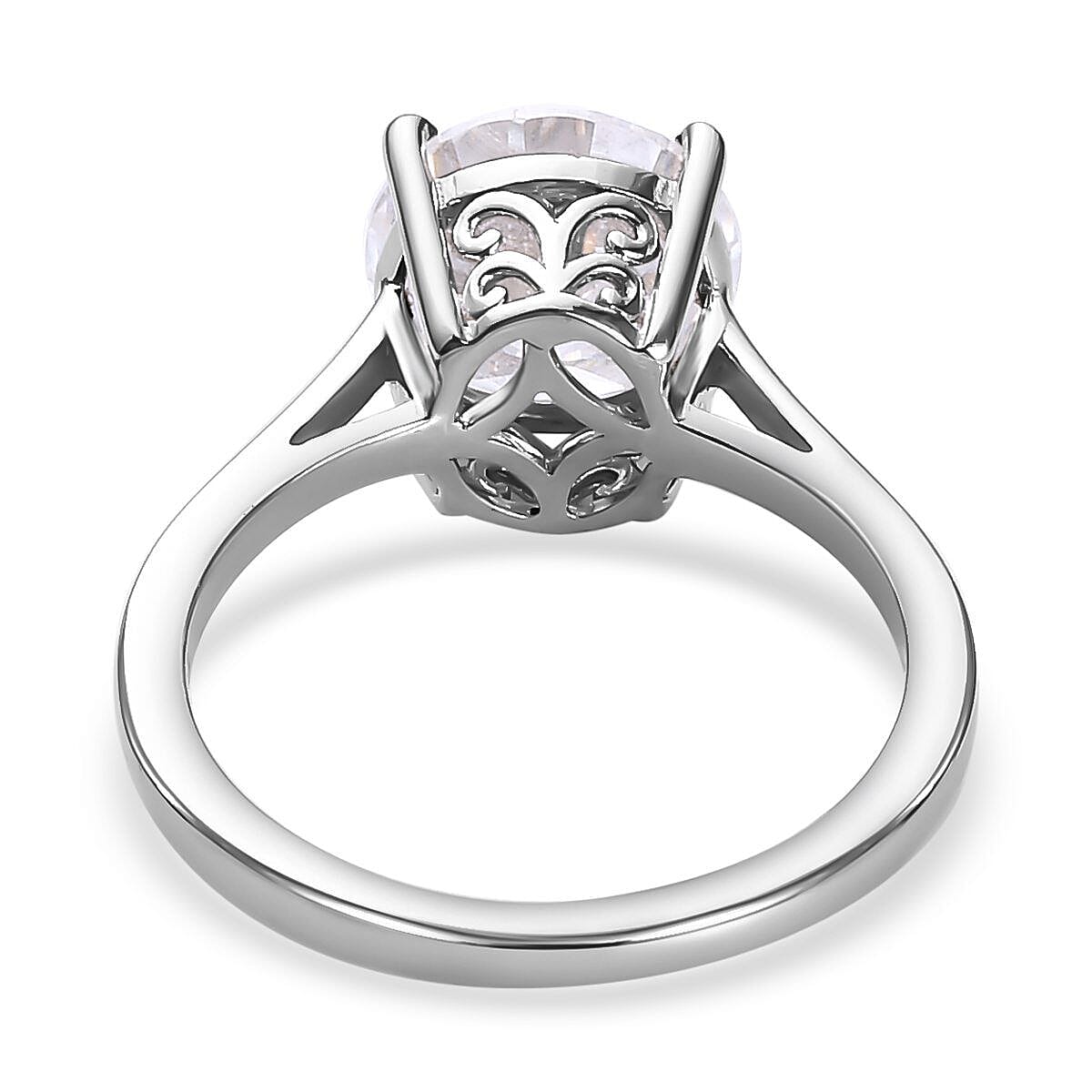 Moissanite (Concave Cut) Solitaire Ring in Platinum Overlay Sterling Silver 3.00 Ct. 7268762 9
