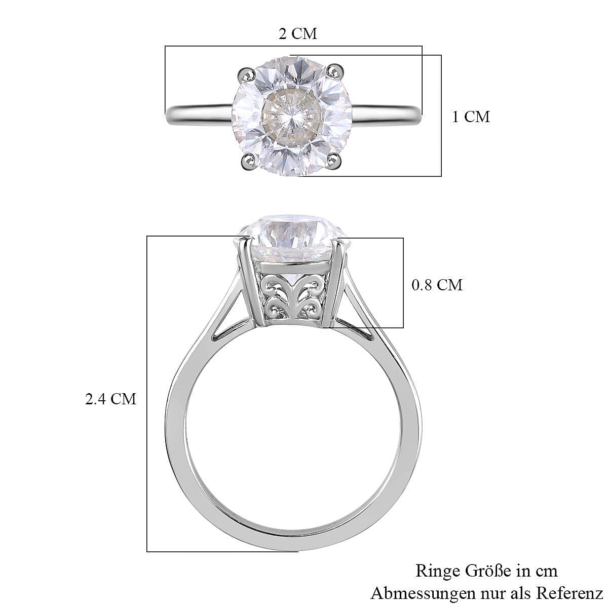 Moissanite (Concave Cut) Solitaire Ring in Platinum Overlay Sterling Silver 3.00 Ct. 7268762 11