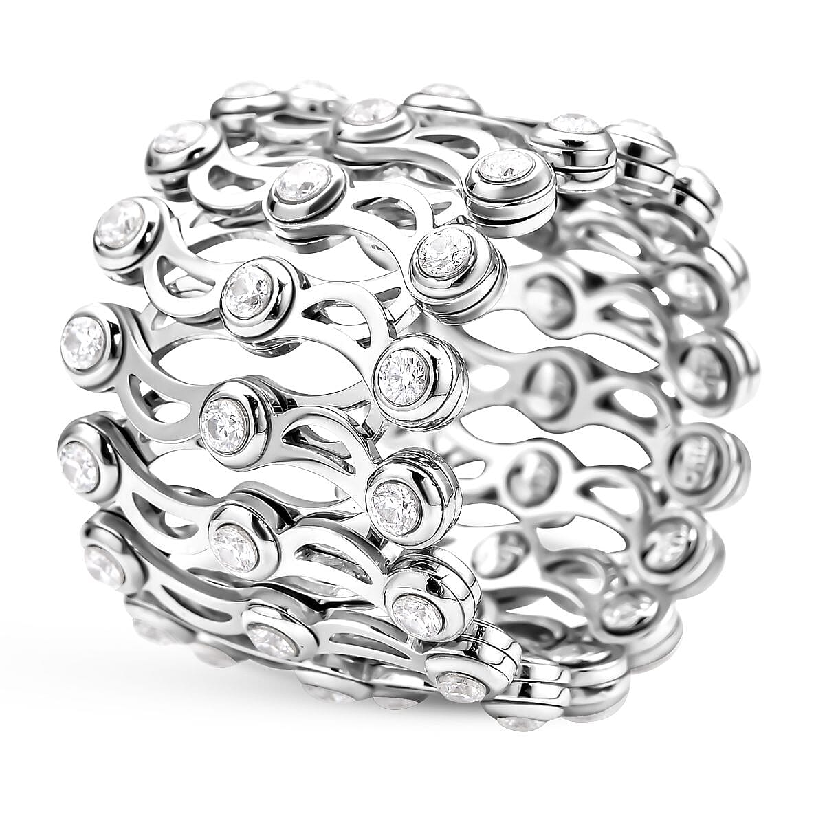 Moissanite Ring in Rhodium Overlay Sterling Silver 7022277 3