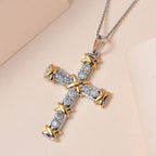 The Moissanite Kiss Cross Pendant with Chain (Size 20) in 18K Yellow Gold Vermeil & Platinum Plated Sterling Silver 1.10 Ct, Silver Wt. 5.56 Gms