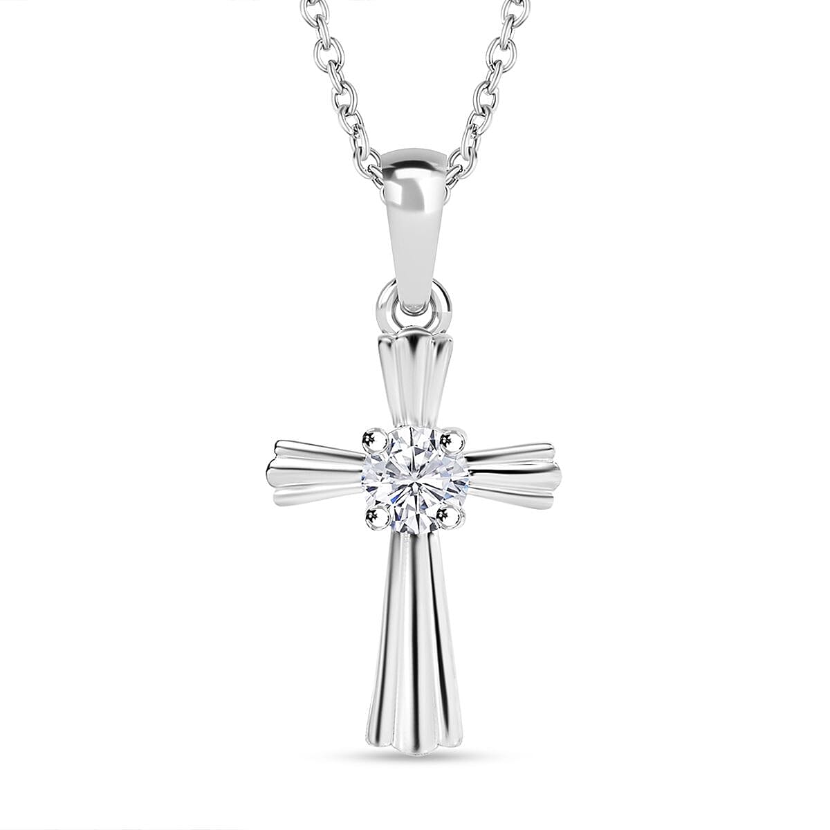 Moissanite Cross Pendant with Chain (Size 20) in Silver Tone 4300898 0