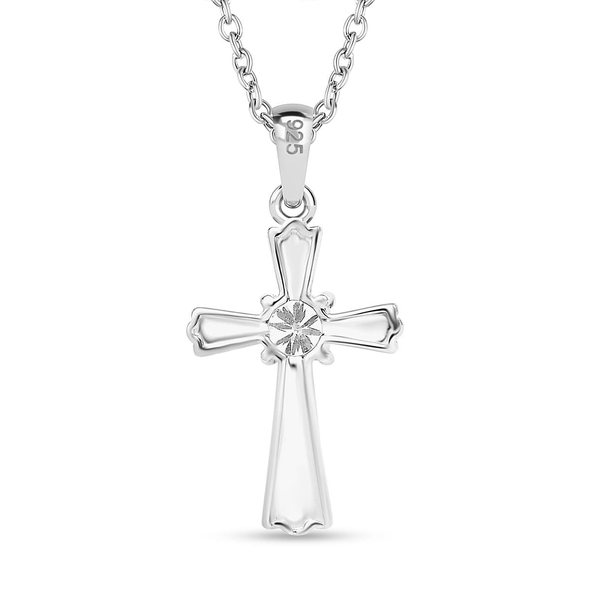 Moissanite Cross Pendant with Chain (Size 20) in Silver Tone 4300898 8