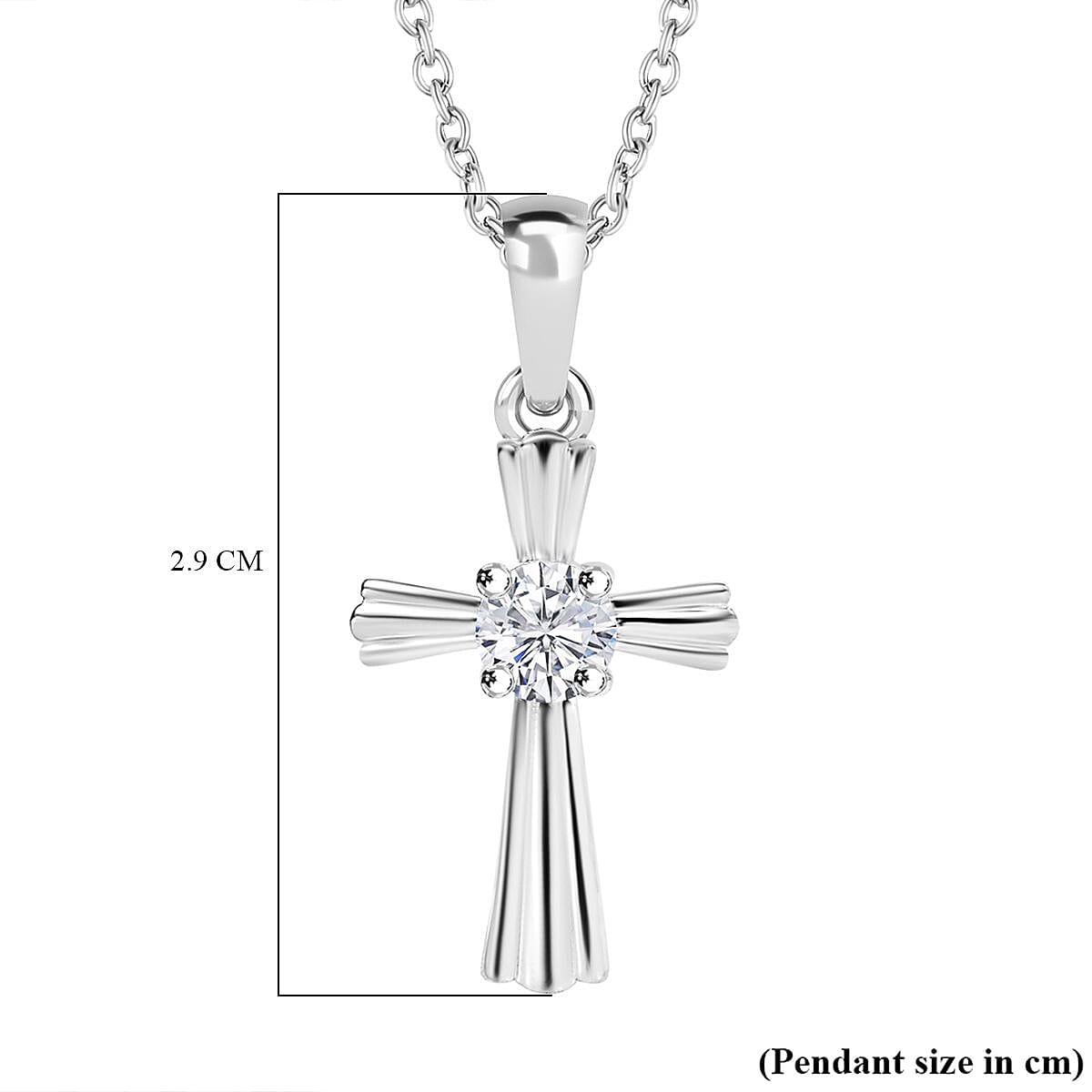 Moissanite Cross Pendant with Chain (Size 20) in Silver Tone 4300898 12
