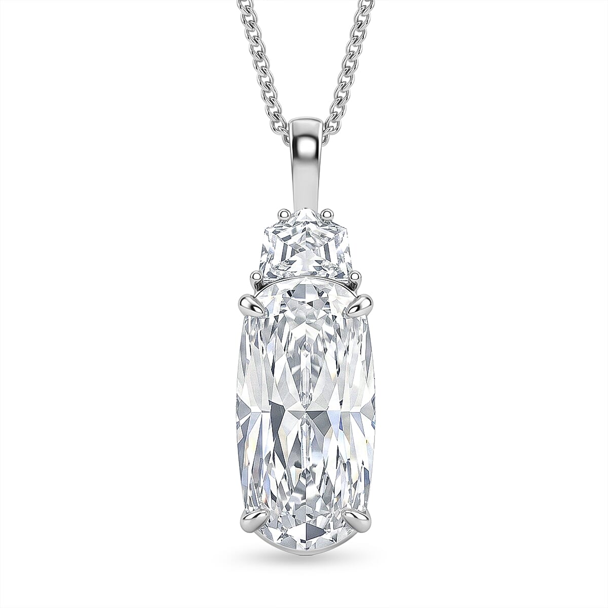 Moissanite Cushion Cut Pendant with Chain (Size 18) in Rhodium Overlay Sterling Silver 6.61 Ct. V32525124 0