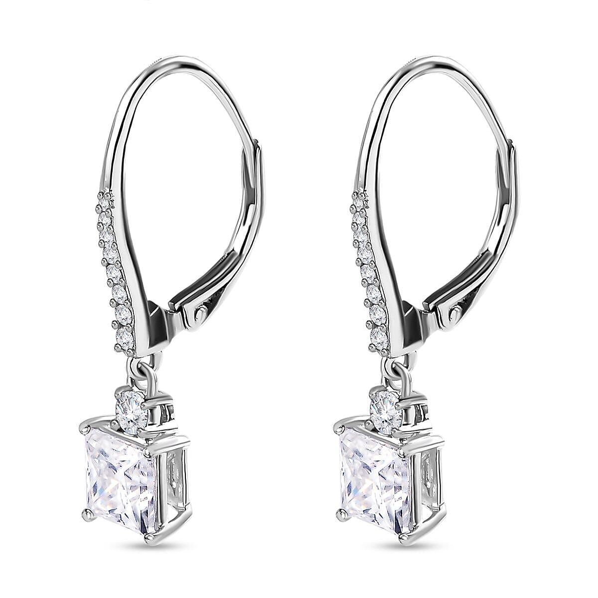 Moissanite Dangle Earrings in Platinum Overlay Sterling Silver 2.20 Ct. V32514950 4