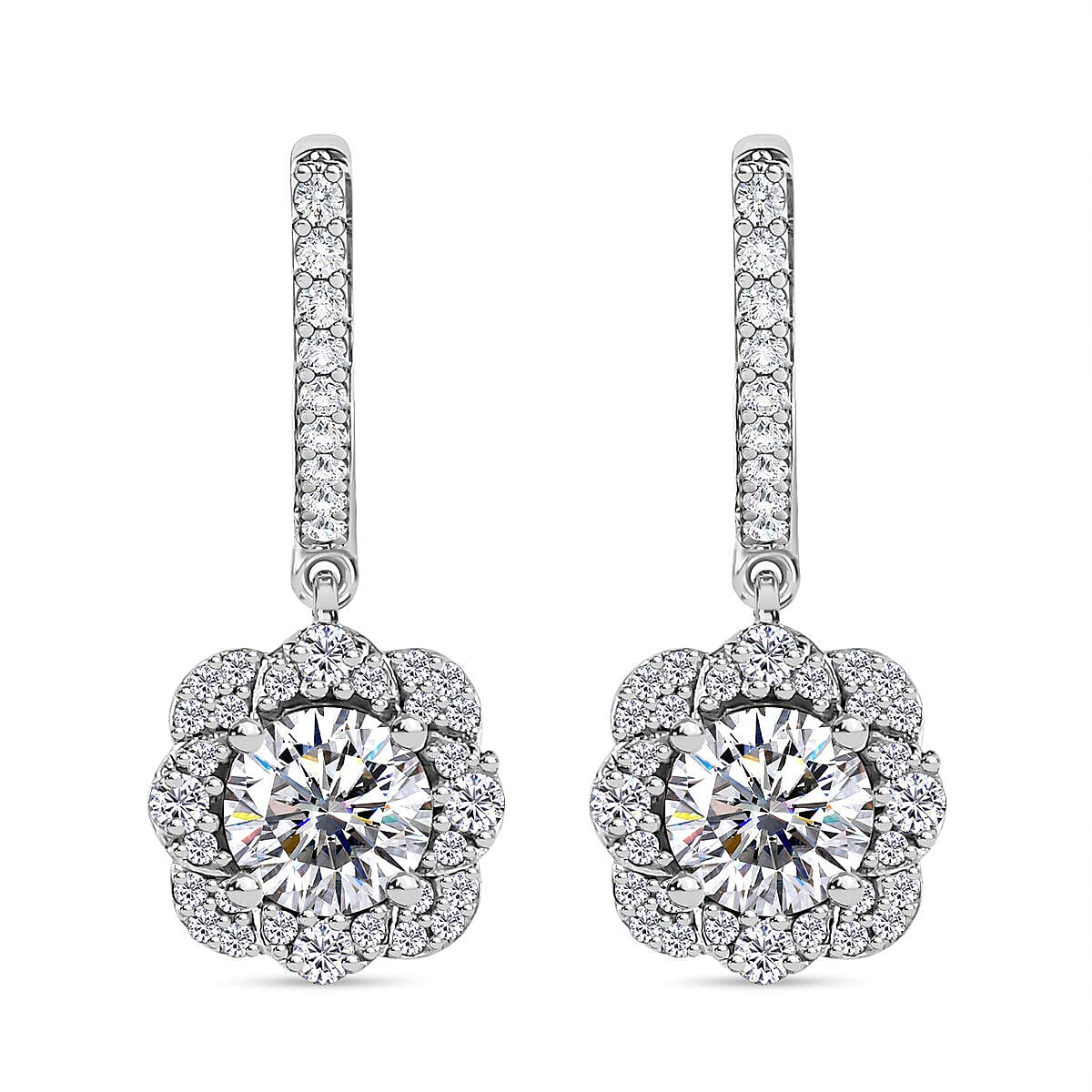 Moissanite Dangle Earrings in Platinum Overlay Sterling Silver 2.358 Ct. 7325054 0