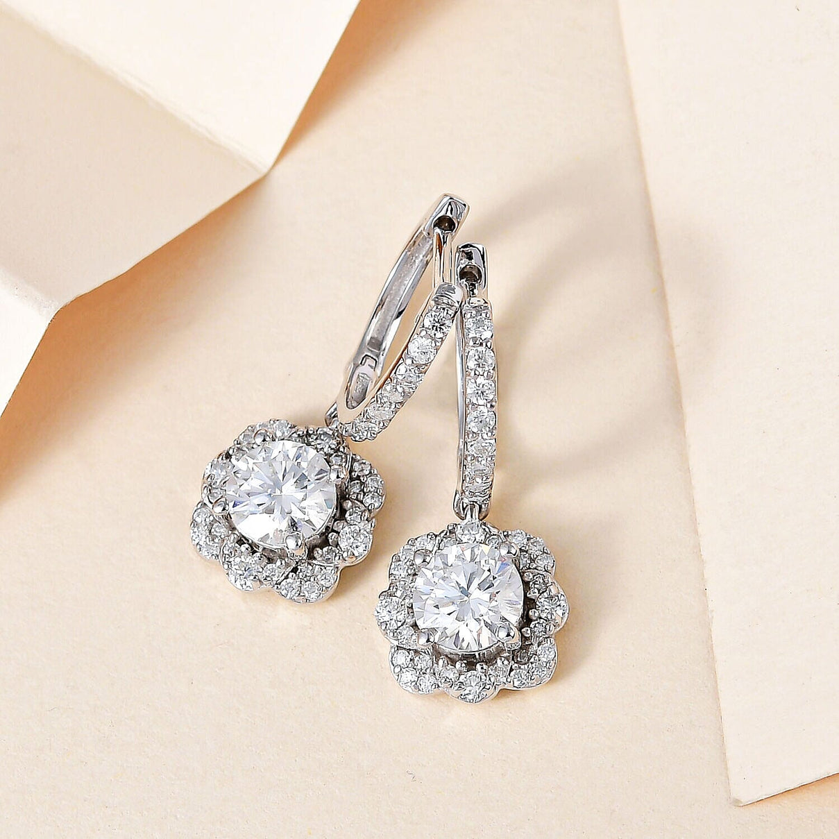 Moissanite Dangle Earrings in Platinum Overlay Sterling Silver 2.358 Ct. 7325054 2