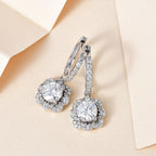 Moissanite Dangle Earrings in Platinum Overlay Sterling Silver 2.358 Ct.