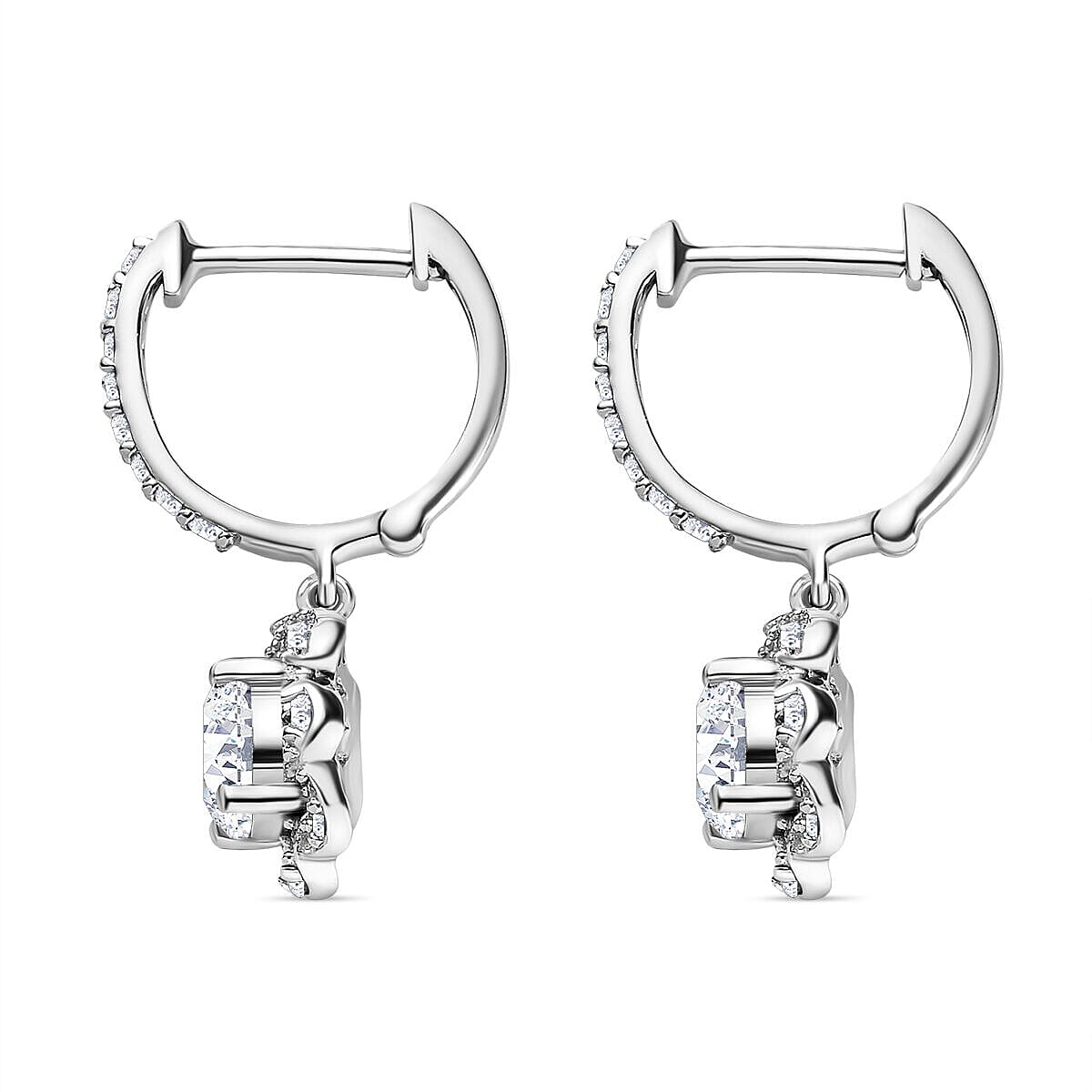 Moissanite Dangle Earrings in Platinum Overlay Sterling Silver 2.358 Ct. 7325054 4
