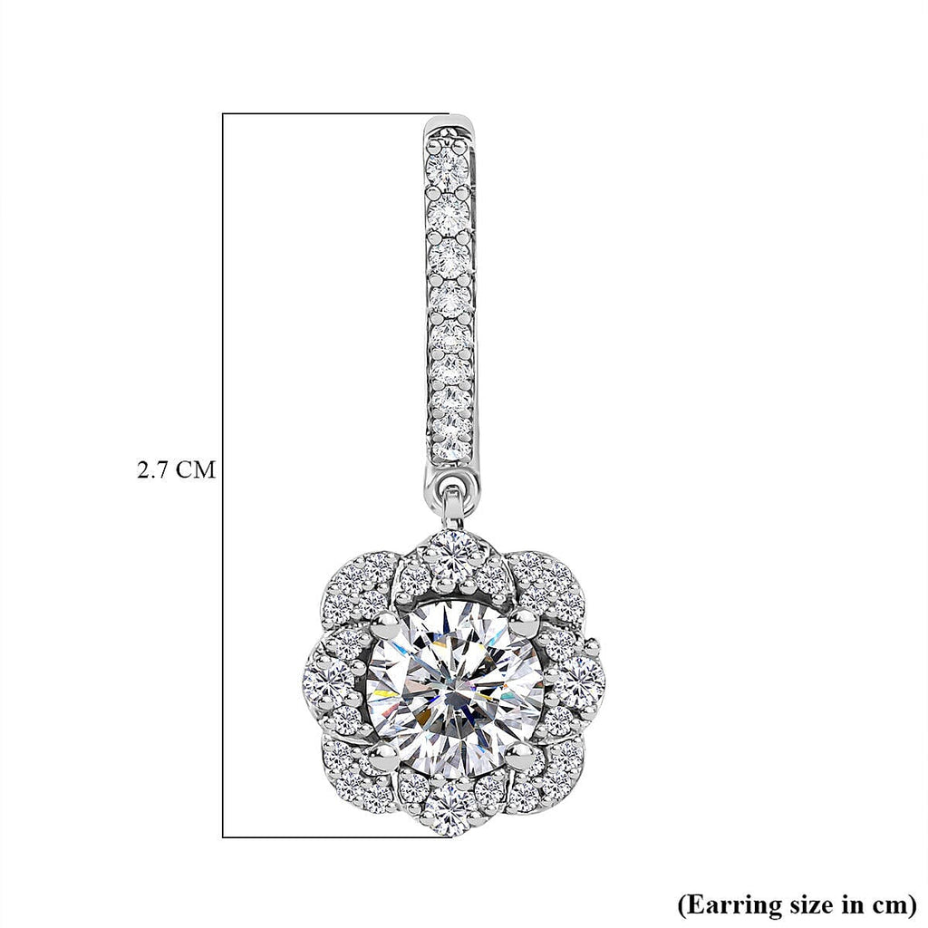 Moissanite Dangle Earrings in Platinum Overlay Sterling Silver 2.358 Ct.
