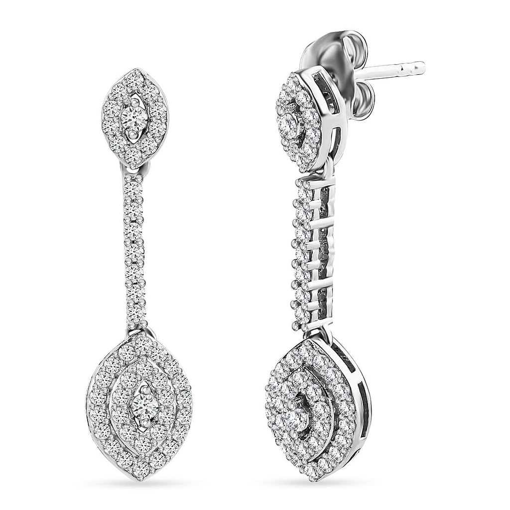 Moissanite Dangle Earrings in Platinum Overlay Sterling Silver 1.10 Ct