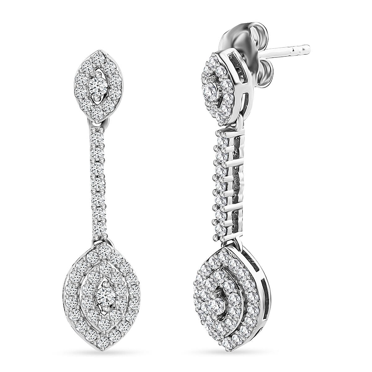 Moissanite Dangling Earring in Platinum Overlay Sterling Silver 1.110 Ct 7560857 0