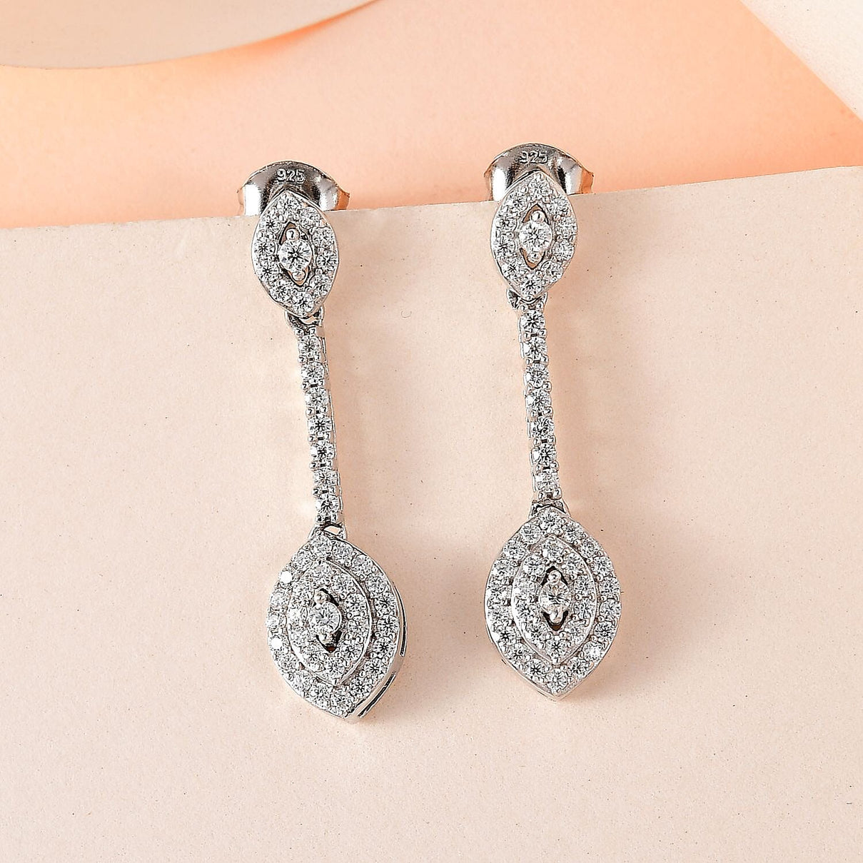 Moissanite Dangling Earring in Platinum Overlay Sterling Silver 1.110 Ct 7560857 1