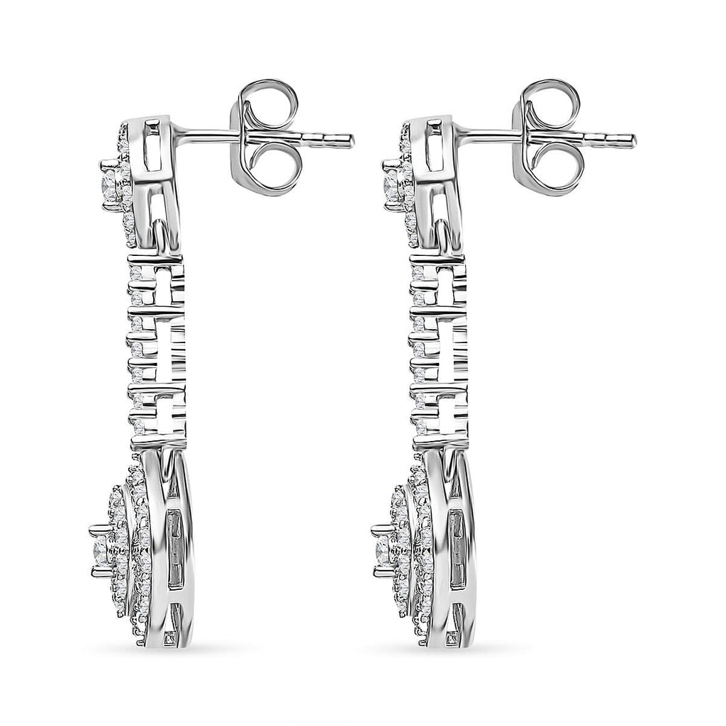 Moissanite Dangle Earrings in Platinum Overlay Sterling Silver 1.10 Ct