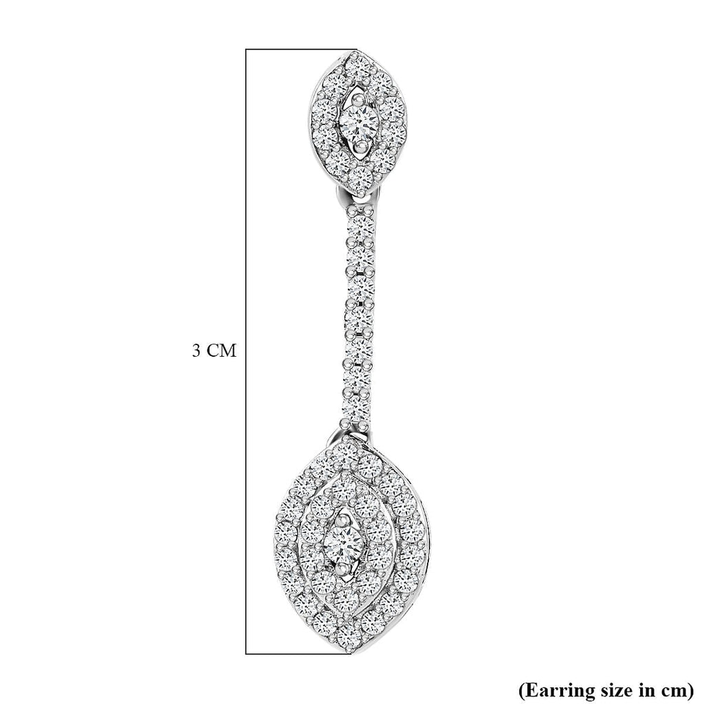 Moissanite Dangle Earrings in Platinum Overlay Sterling Silver 1.10 Ct