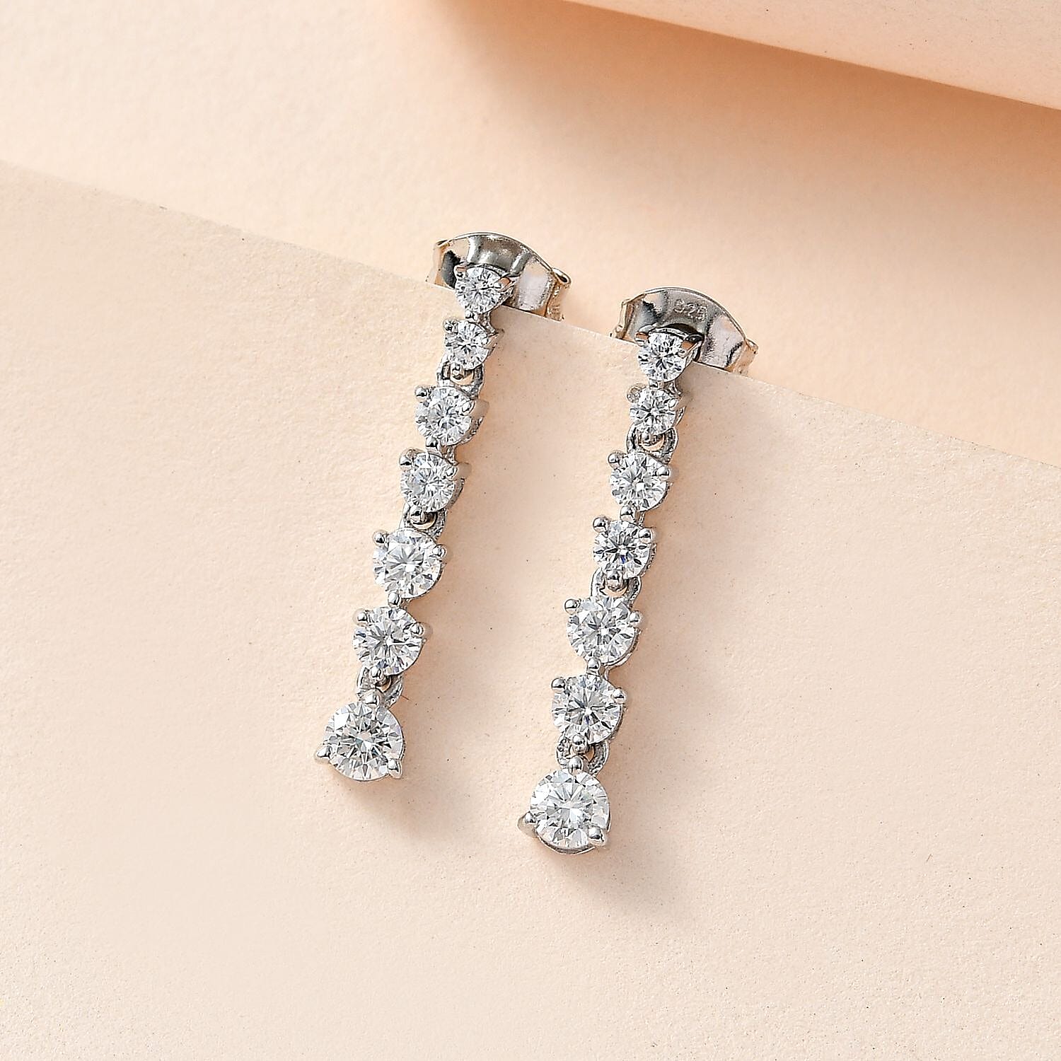 Moissanite Dangle Earrings in Platinum Overlay Sterling Silver 1.35 Ct. 7560852 2