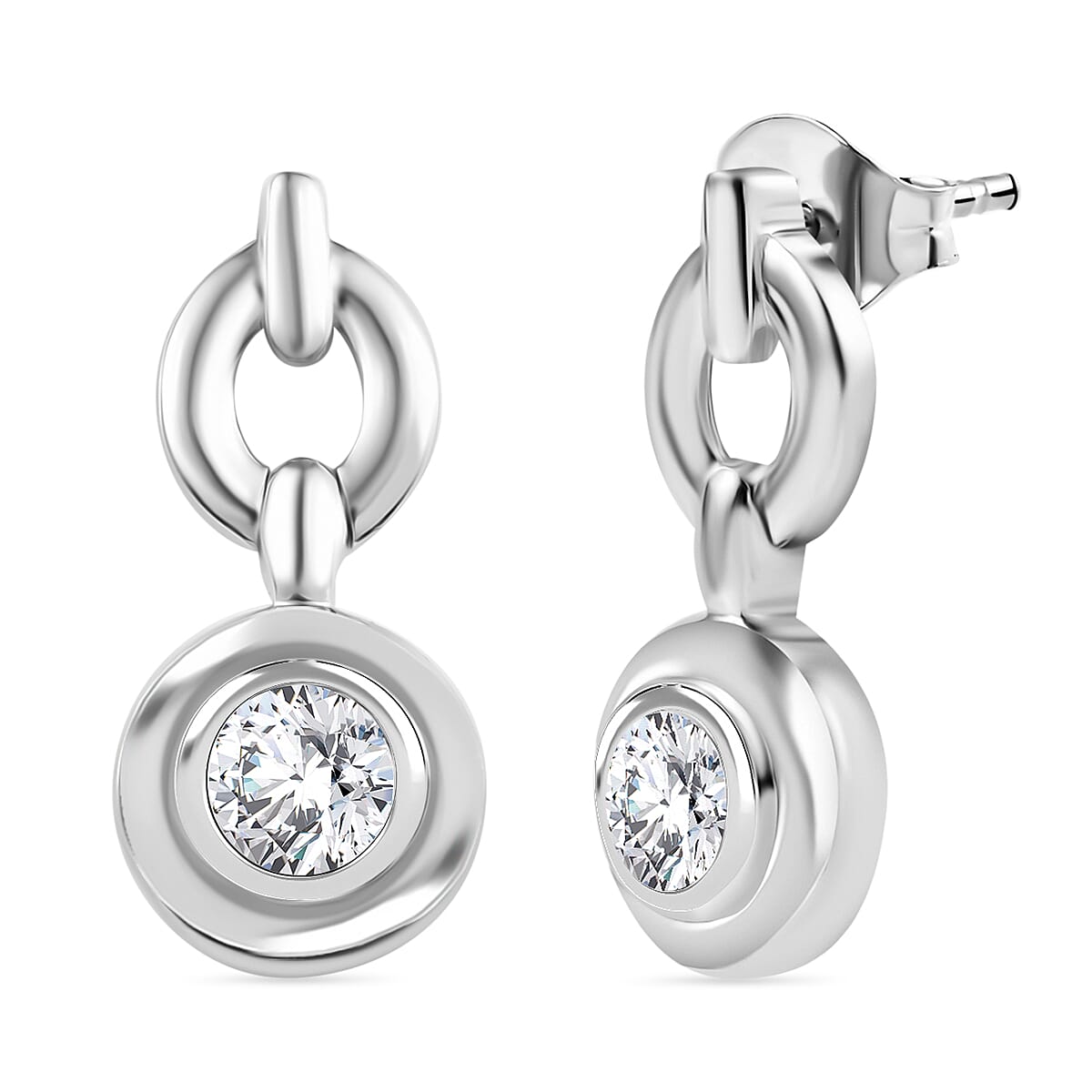Moissanite Dangling Earrings in Rhodium Overlay Sterling Silver 8054013 0