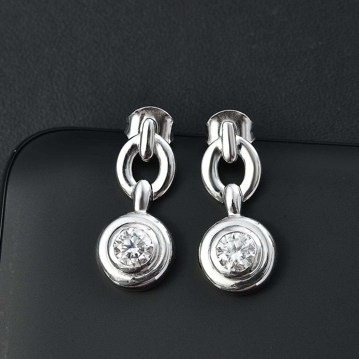 Moissanite Dangling Earrings in Rhodium Overlay Sterling Silver 8054013 2