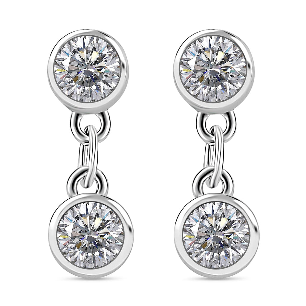 GRA Certified D-VVS1 Moissanite Dangling Earring with Push Back in Rhodium Overlay Sterling Silver 1.00 Ct.