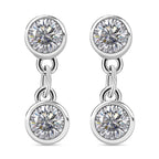 GRA Certified D-VVS1 Moissanite Dangling Earring with Push Back in Rhodium Overlay Sterling Silver 1.00 Ct.