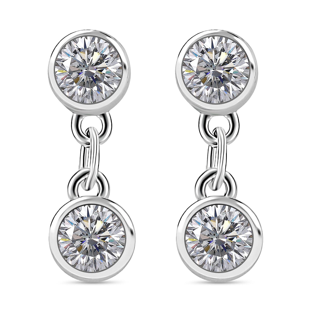 RADIANTA GRA Certified Moissanite D-VVS1 Dangling Earrings with Push Back in Rhodium Overlay Sterling Silver 1Ct. 8044316 0