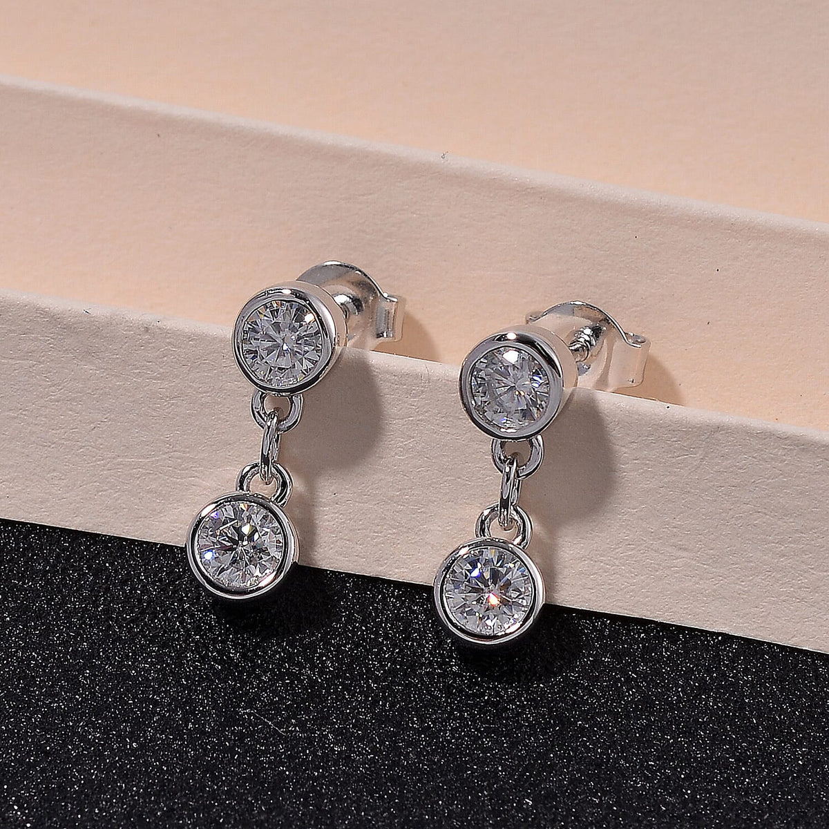 RADIANTA GRA Certified Moissanite D-VVS1 Dangling Earrings with Push Back in Rhodium Overlay Sterling Silver 1Ct. 8044316 2