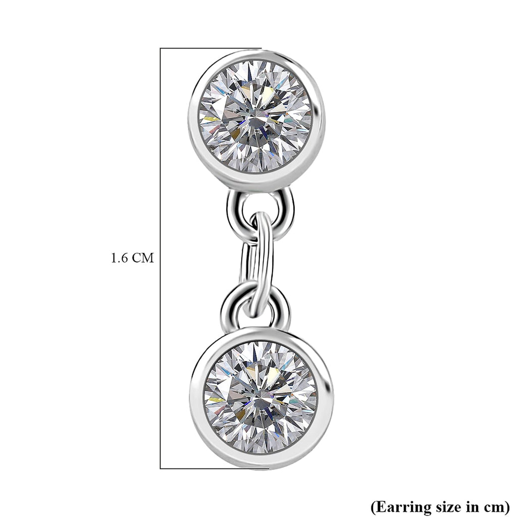 GRA Certified D-VVS1 Moissanite Dangling Earring with Push Back in Rhodium Overlay Sterling Silver 1.00 Ct.