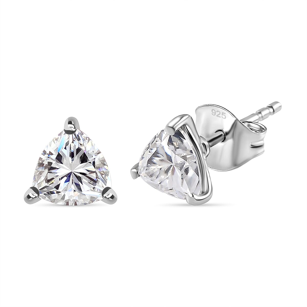 Moissanite Solitaire Stud Earrings in Rhodium Overlay Sterling Silver 1.60 Ct 7784003 0