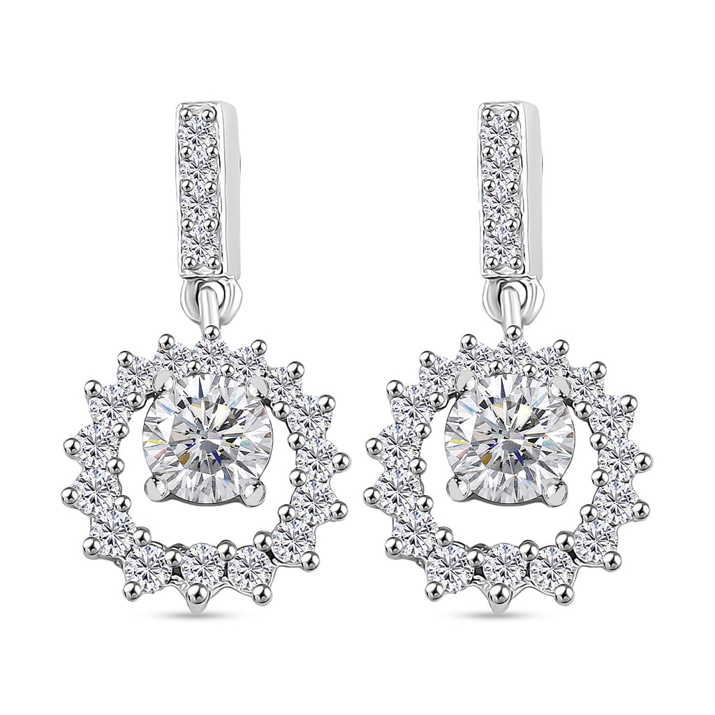 GRA Certified Dangling Earring with Push Back in Rhodium Overlay Sterling Silver
