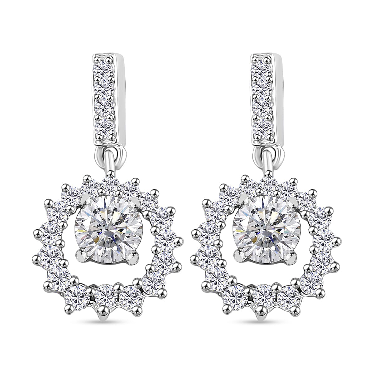 RADIANTA GRA Certified Moissanite Dangling Earrings with Push Back in Rhodium Overlay Sterling Silver (D-VVS1) 8084602 0