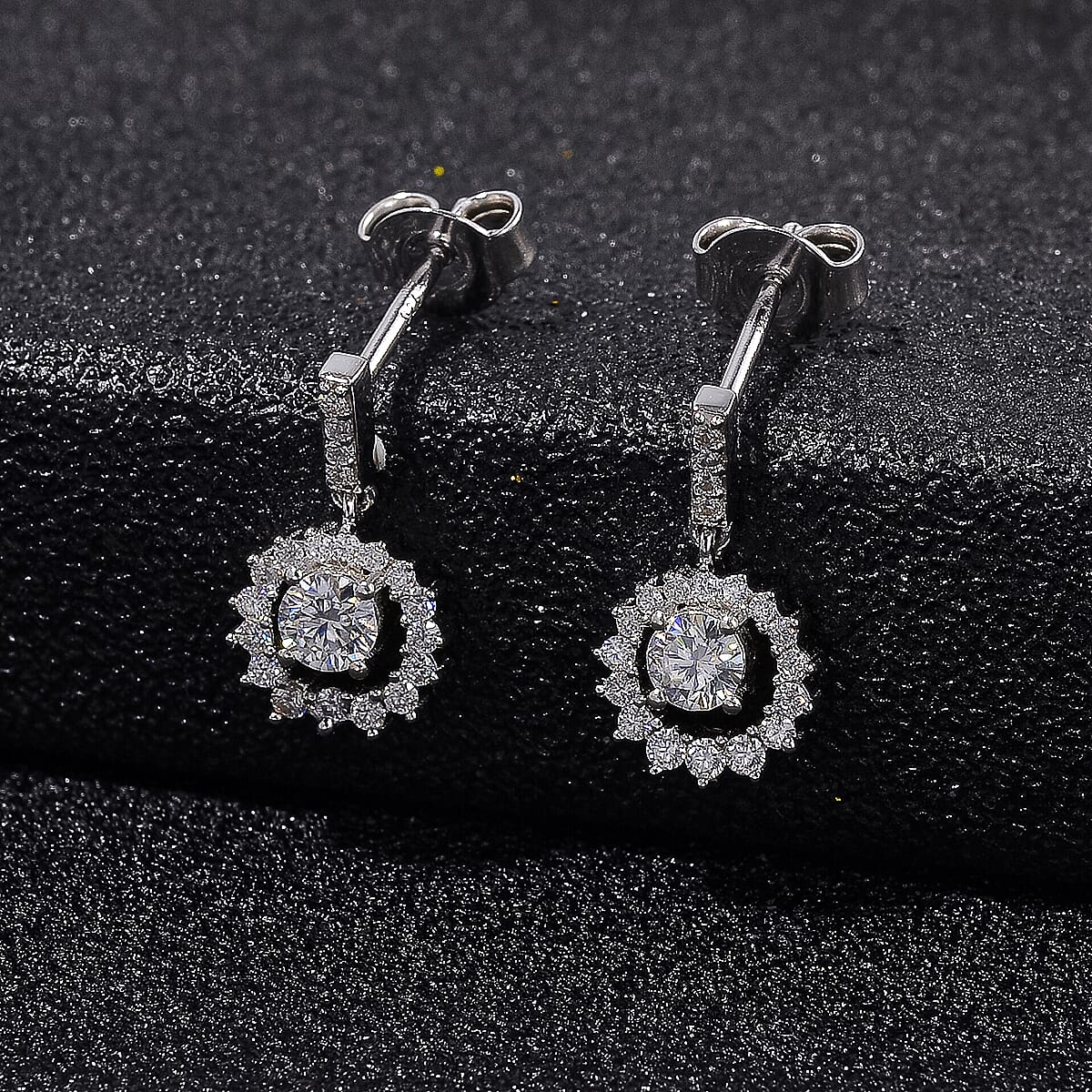 RADIANTA GRA Certified Moissanite Dangling Earrings with Push Back in Rhodium Overlay Sterling Silver (D-VVS1) 8084602 2