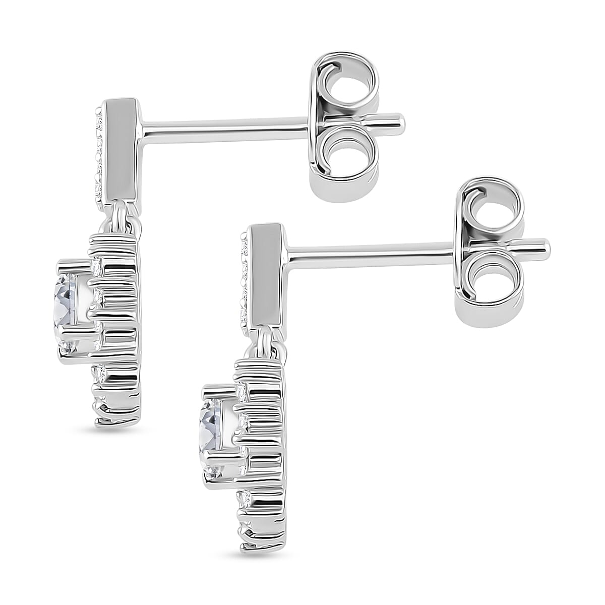 RADIANTA GRA Certified Moissanite Dangling Earrings with Push Back in Rhodium Overlay Sterling Silver (D-VVS1) 8084602 4