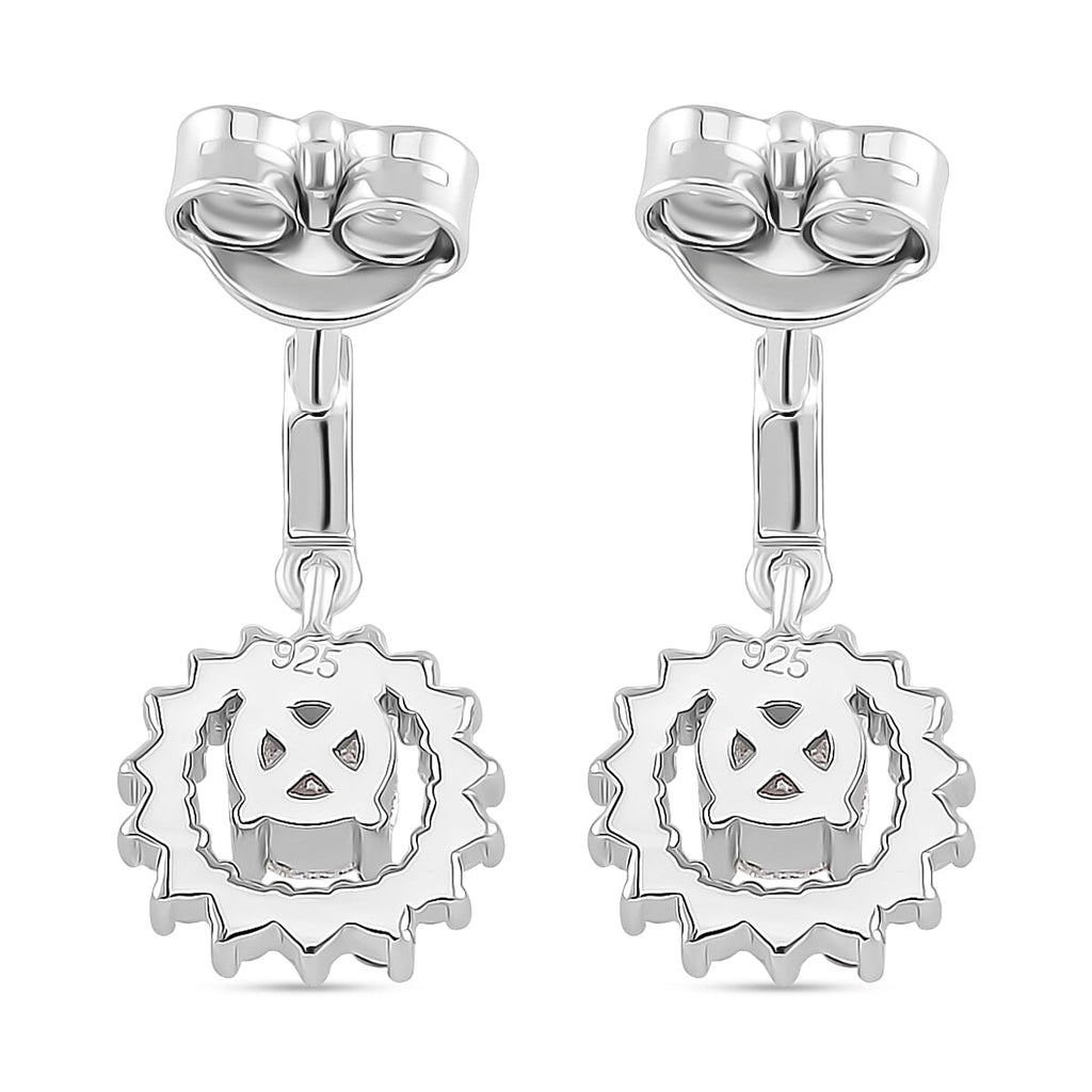 GRA Certified Dangling Earring with Push Back in Rhodium Overlay Sterling Silver