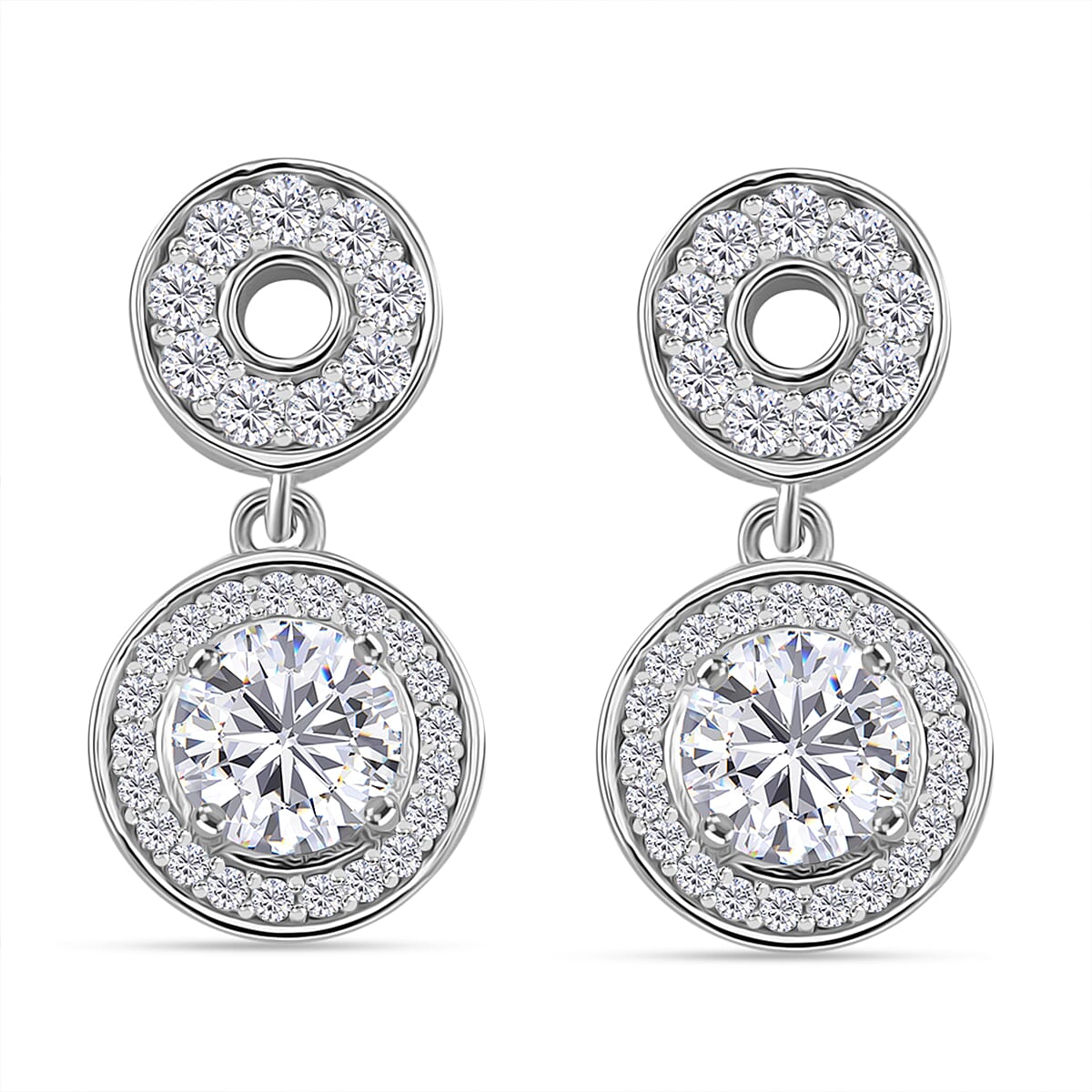 RADIANTA GRA Certified 1.40 Ct. Moissanite Halo Dangling Earring with Push Back in Rhodium Overlay Sterling Silver (D-VVS1) 8085101 0