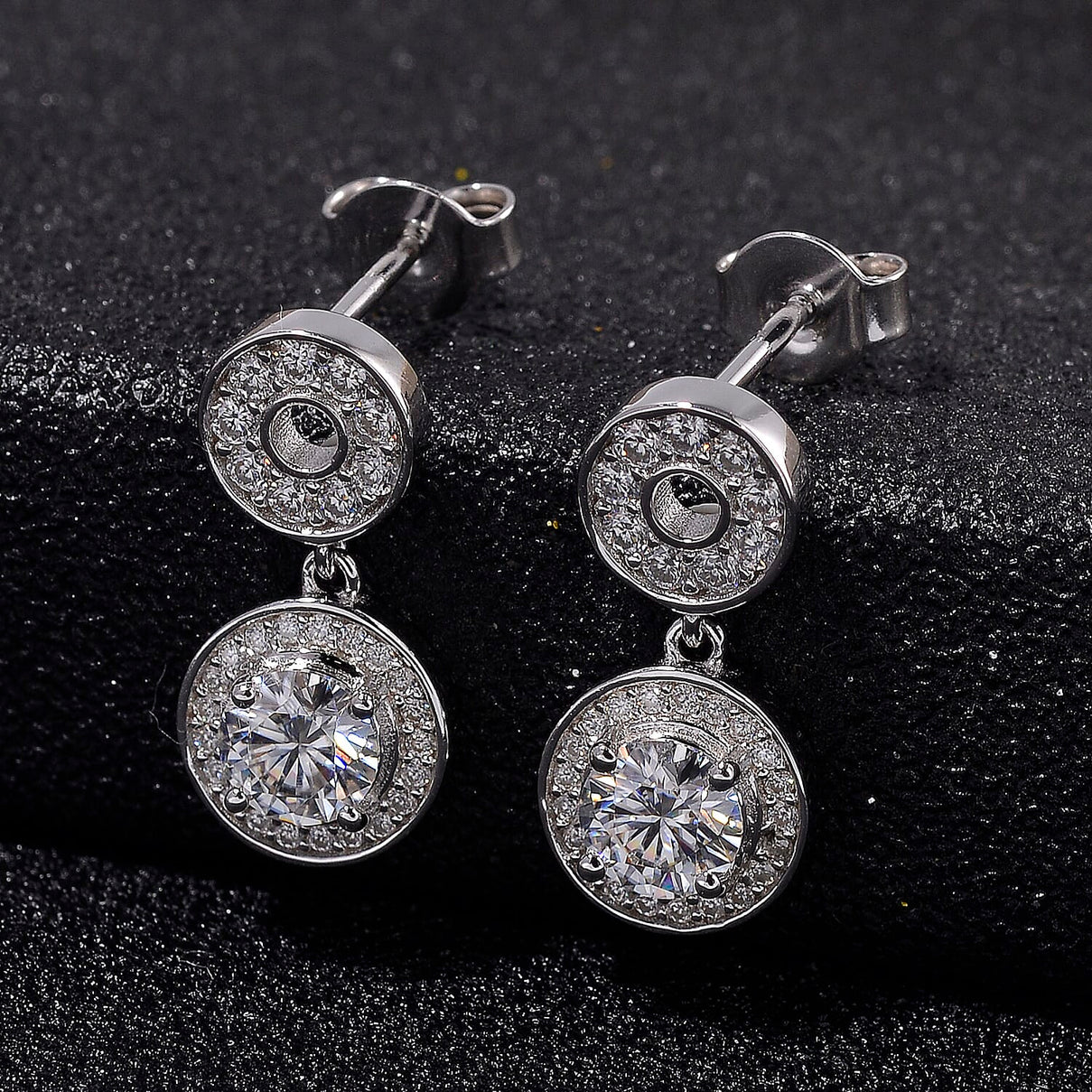 RADIANTA GRA Certified 1.40 Ct. Moissanite Halo Dangling Earring with Push Back in Rhodium Overlay Sterling Silver (D-VVS1) 8085101 2