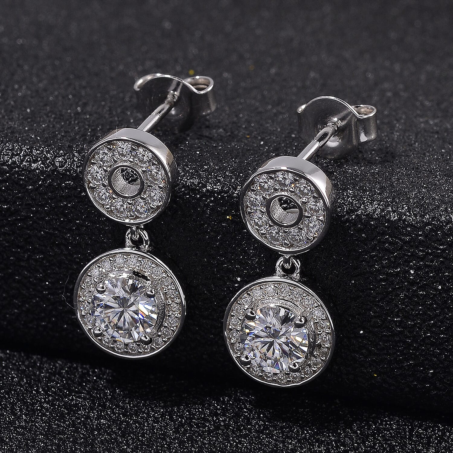 RADIANTA GRA Certified 1.40 Ct. Moissanite Halo Dangling Earring with Push Back in Rhodium Overlay Sterling Silver (D-VVS1) 8085101 2