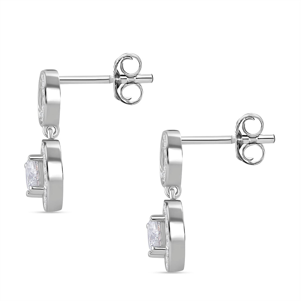 Premium D Colour GRA Certified (VVS1-D) Moissanite Dangling Earring with Push Back in Rhodium Overlay Sterling Silver 1.40 Ct.