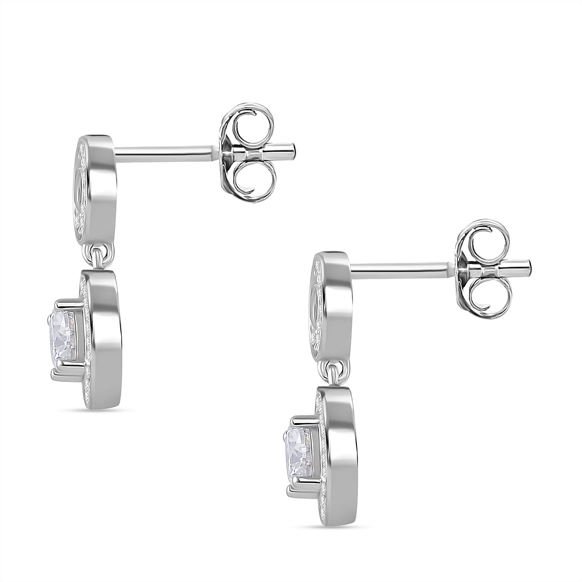 RADIANTA GRA Certified 1.40 Ct. Moissanite Halo Dangling Earring with Push Back in Rhodium Overlay Sterling Silver (D-VVS1) 8085101 4