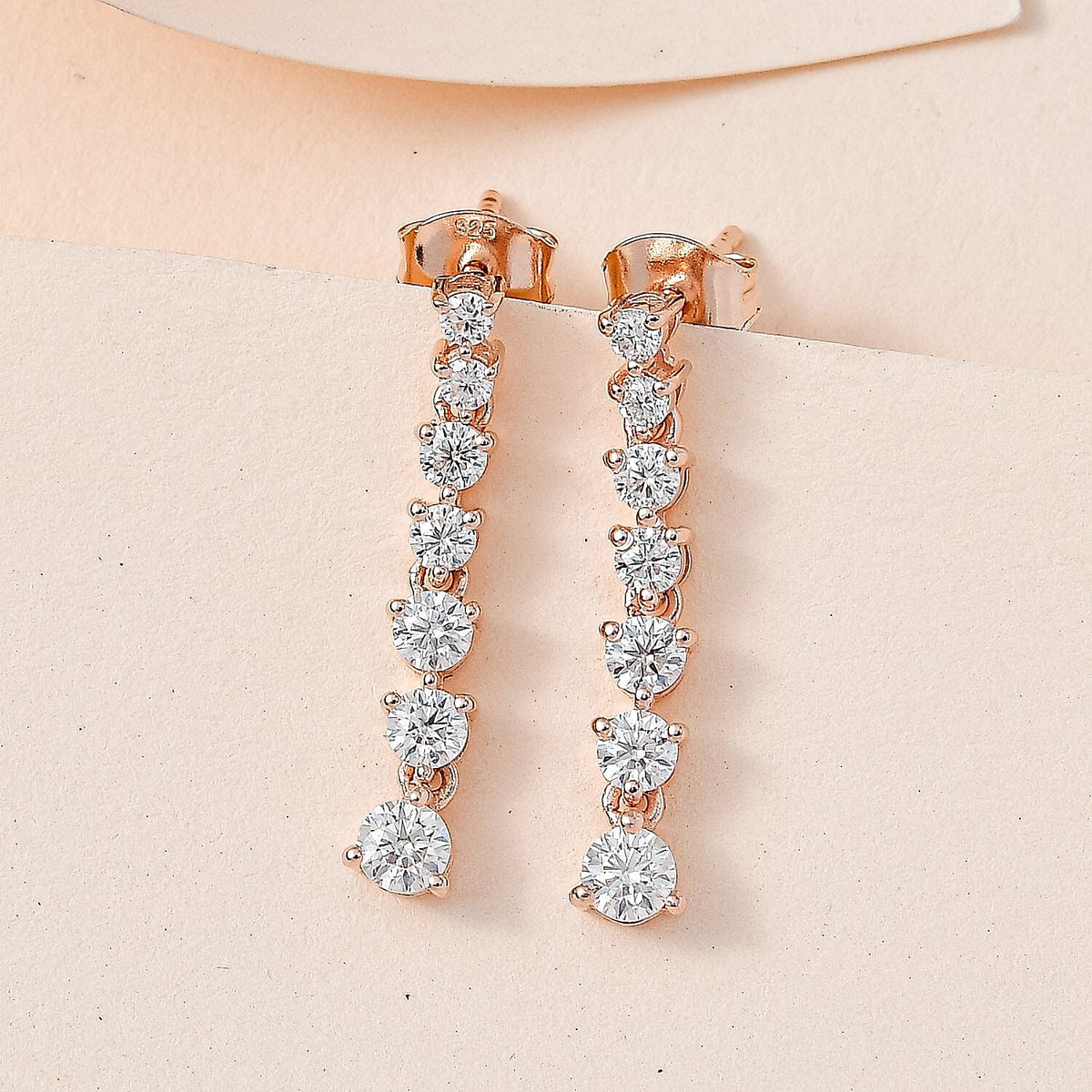 Moissanite  Dangling Earring in 18K Vermeil Rose Gold Plated Sterling Silver 7560853 2