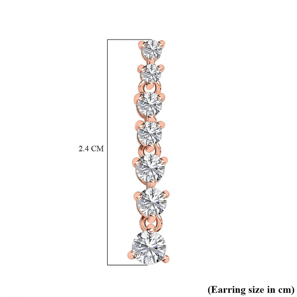 Moissanite Dangle Earrings in 18K Rose Gold Vermeil Plated Sterling Silver 1.08 Ct.