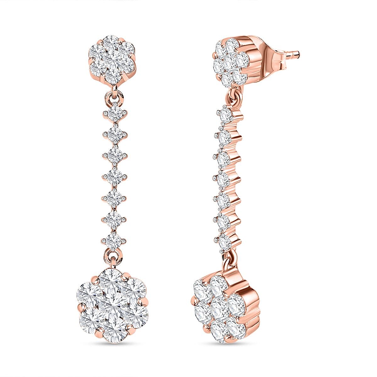 Moissanite Dangling Earrings in 18K Rose Gold Vermeil Plated Sterling Silver 2.20 Ct. 7560907 0