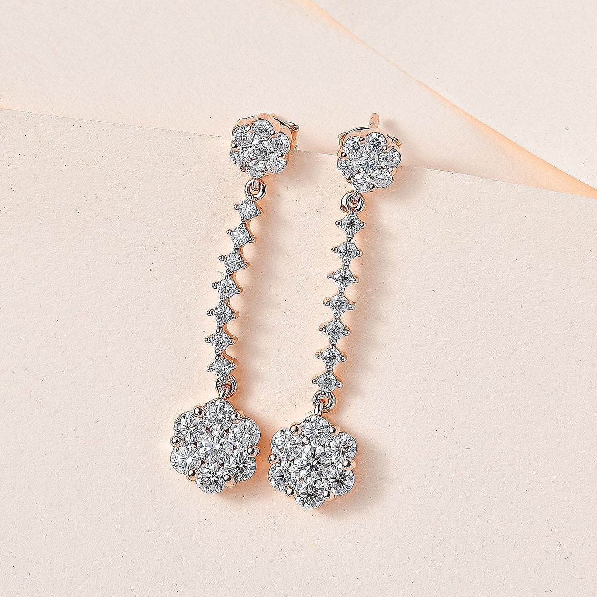 Moissanite Dangling Earrings in 18K Rose Gold Vermeil Plated Sterling Silver 2.20 Ct. 7560907 1