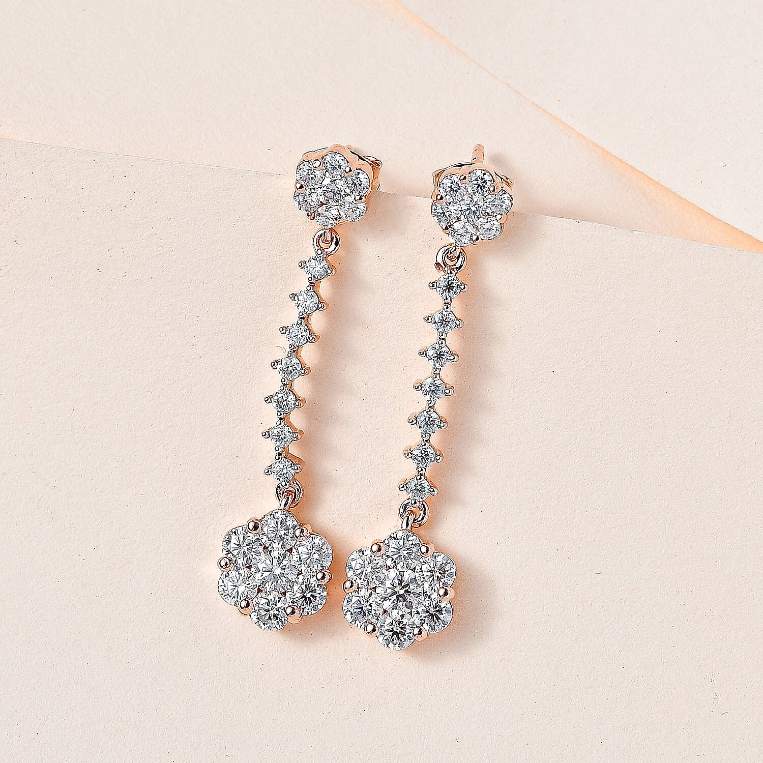 Moissanite Dangling Earrings in 18K Rose Gold Vermeil Plated Sterling Silver 2.20 Ct. 7560907 1