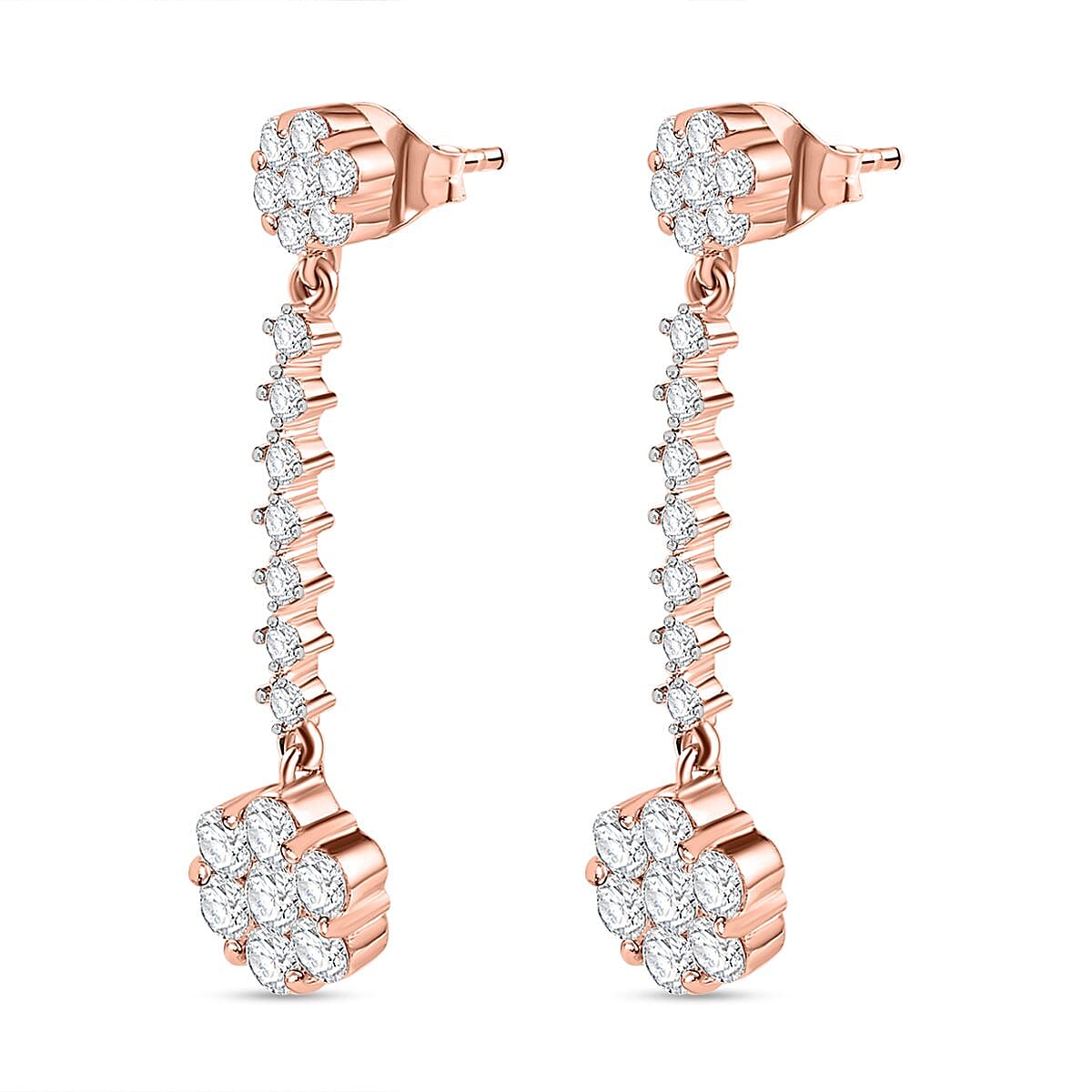 Moissanite Dangling Earrings in 18K Rose Gold Vermeil Plated Sterling Silver 2.20 Ct. 7560907 3