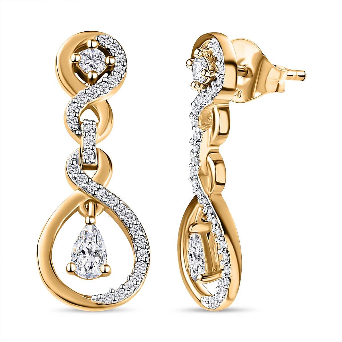 Moissanite Dangle Earrings in 18K Vermeil Yellow Gold Plated Sterling Silver 7632394 0